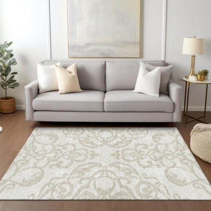 Start2Finish Chantille ACN973 ivory rug, 10x14 feet, with intricate pattern and soft texture, suitable for living room decor.