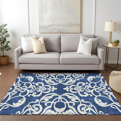 Start2Finish Chantille ACN973 blue 8x10 rug with intricate patterns and soft texture, suitable for living room or bedroom decor.