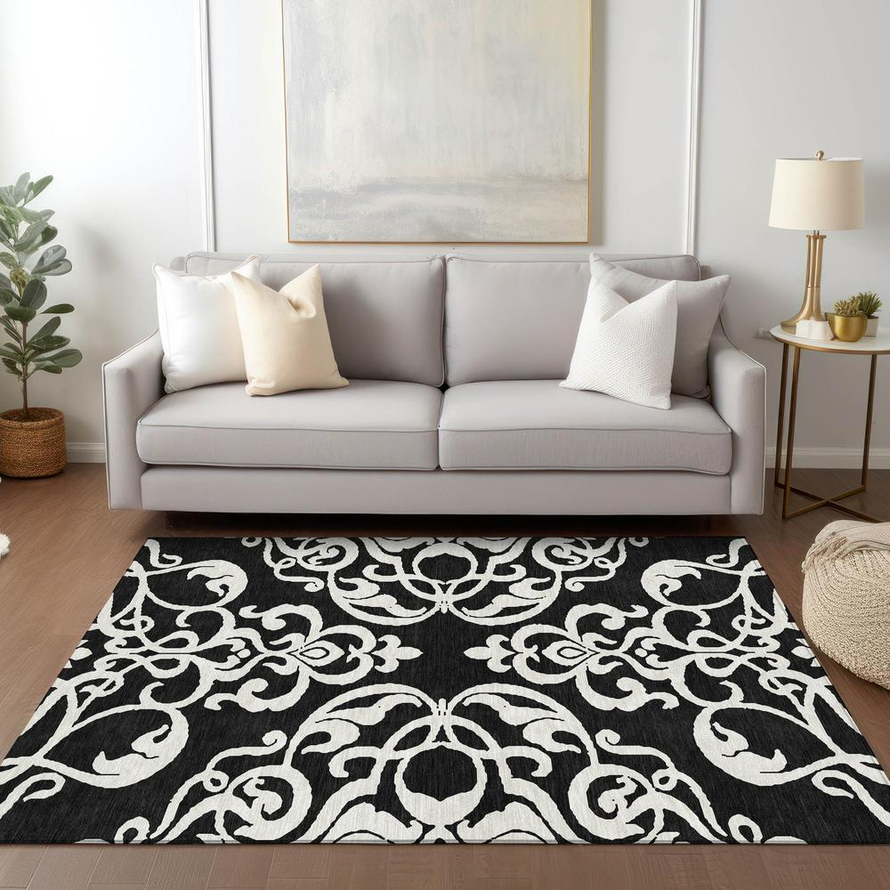 Start2Finish Chantille ACN973 black 10x14 rug with intricate pattern and plush texture, perfect for living room or bedroom decor.