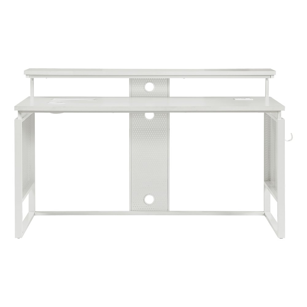 White Start2Finish Ace 60-inch desk with hutch, featuring a spacious workspace and storage shelves in a modern design.