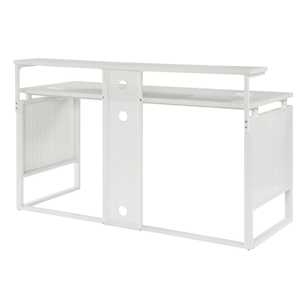 White Start2Finish Ace 60-inch desk with hutch, featuring a spacious workspace and storage in a modern, clean design.