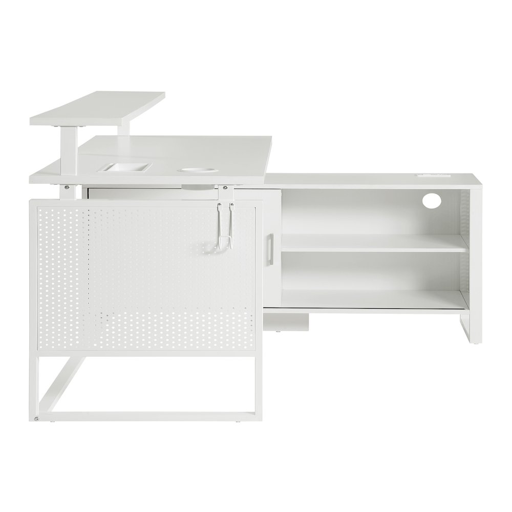 Start2Finish Ace L-shape desk with white top and frame, 60x50 inches, shown in a modern office setting.