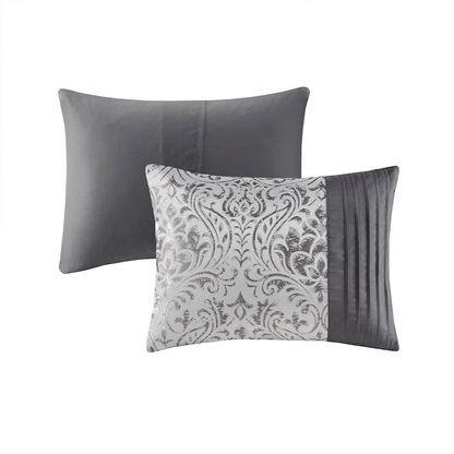 Start2Finish 12-piece Jacquard comforter set with matching bed sheets, featuring intricate woven patterns in soft, neutral tones.