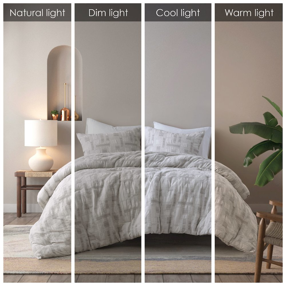 Ivory Cairo 3-piece cotton jacquard comforter set by Start2Finish, showing intricate woven patterns on soft bedding fabric.