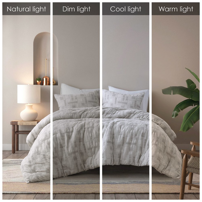 Ivory Cairo 3-piece cotton jacquard comforter set by Start2Finish, showing intricate woven patterns on soft bedding fabric.