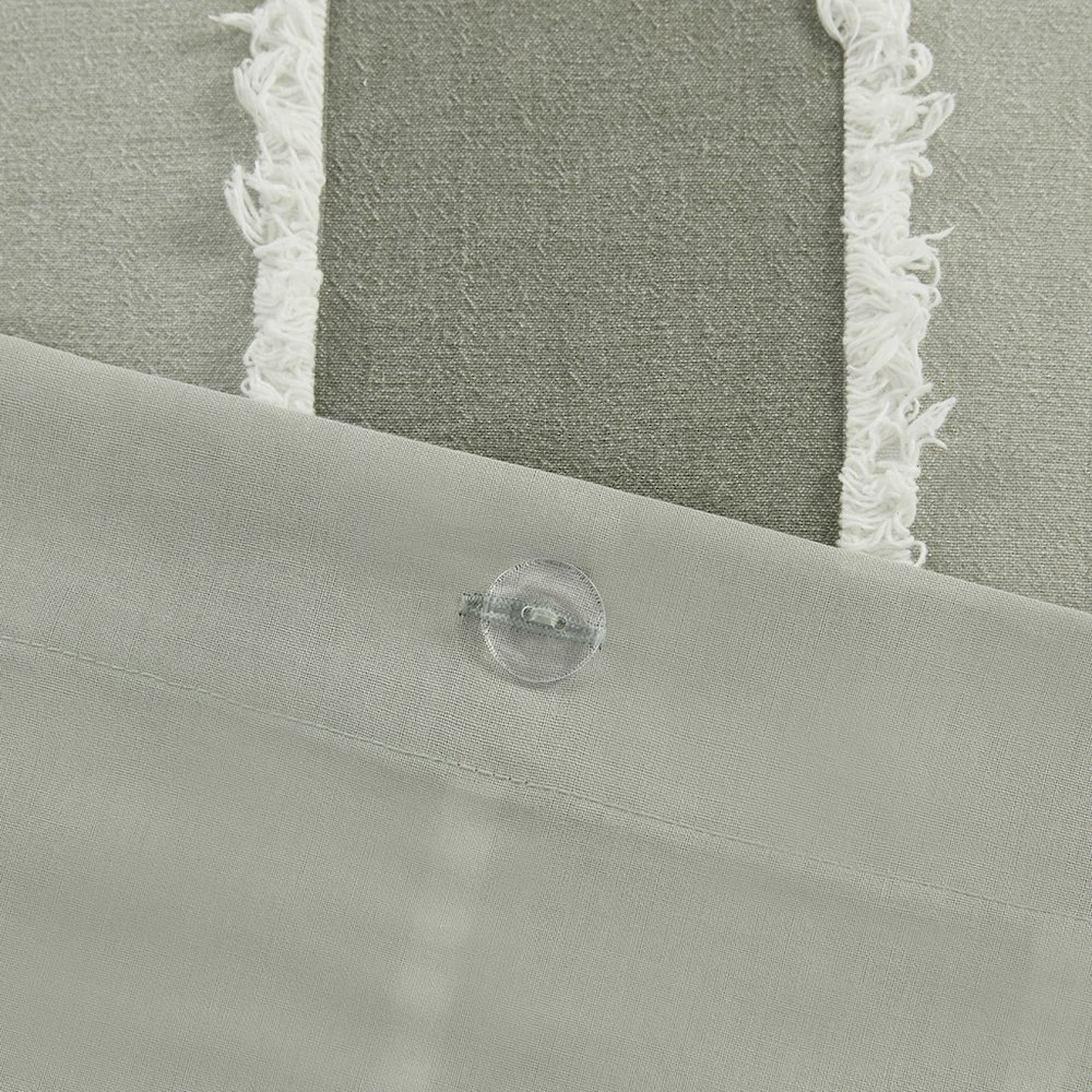 Start2Finish Shay 3-piece striped cotton duvet cover set in sage, featuring a cozy, stylish bedding design with matching pillow shams.