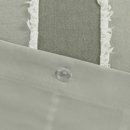 Start2Finish Shay 3-piece striped cotton duvet cover set in sage, featuring a cozy, stylish bedding design with matching pillow shams.