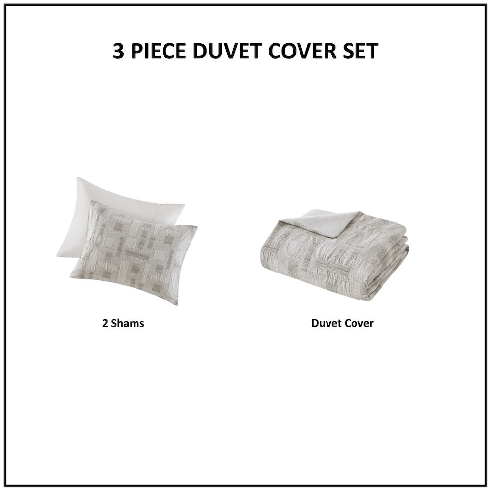 Ivory Cairo 3-piece cotton jacquard duvet set by Start2Finish, bedding with textured woven patterns and matching pillow shams.