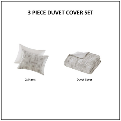 Ivory Cairo 3-piece cotton jacquard duvet set by Start2Finish, bedding with textured woven patterns and matching pillow shams.