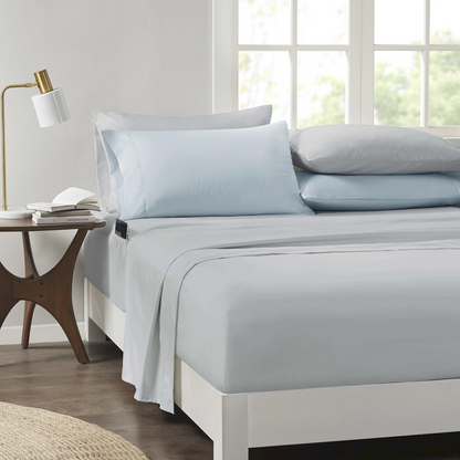 Blue Alexis Comforter Set with matching bed sheets by Start2Finish, featuring a cozy, stylish bedding ensemble.
