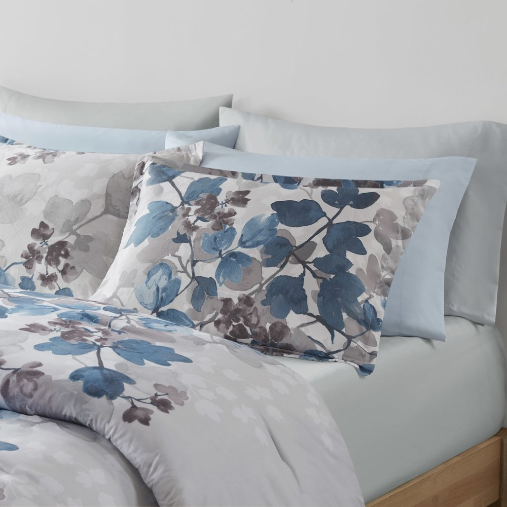 Start2Finish Alexis comforter set with matching blue bed sheets, cozy bedding ensemble for a stylish bedroom look.