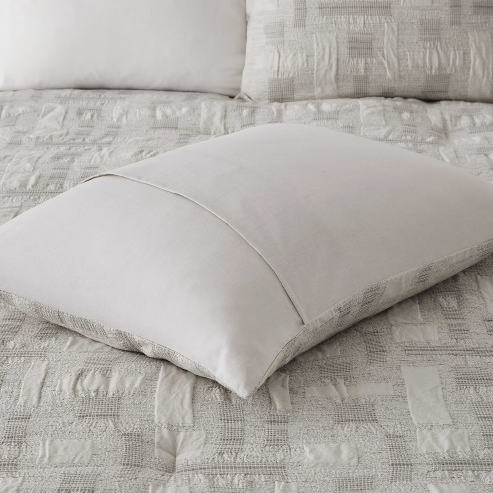 Start2Finish Cairo 3-piece ivory cotton jacquard comforter bedding set with decorative pillows on a bed.