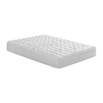 Start2Finish Dream Puff overfilled down alternative mattress pad in white, showing plush quilting and soft fabric surface.