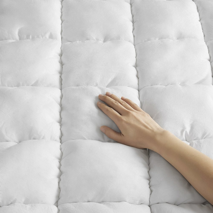White Dream Puff overfilled down alternative mattress pad by Start2Finish, plush and cozy bedding for added comfort and protection.