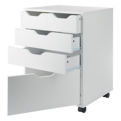 Start2Finish Halifax white mobile storage cabinet with bins and drawers, showcasing functional furniture design.