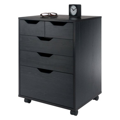 Black Halifax Bins &amp; Drawers Storage Mobile Cabinet by Start2Finish with multiple drawers and wheels for easy mobility.