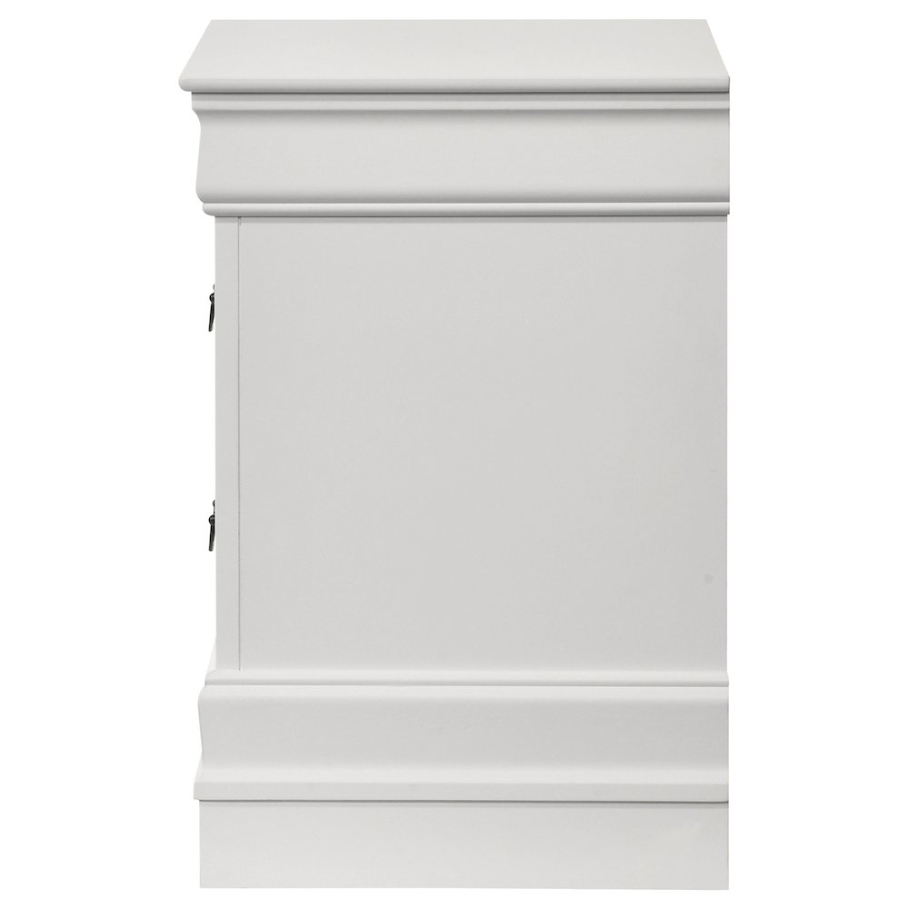 White Louis Philippe 2-drawer nightstand from Start2Finish, featuring a classic bedside table with smooth finish and elegant design.