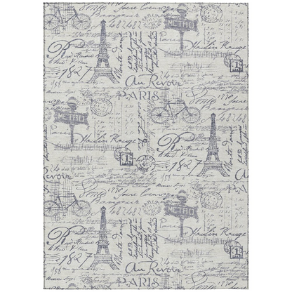 Start2Finish ivory indoor/outdoor Chantille ACN2209 rug, machine washable 3x5 feet with intricate pattern and plush texture.