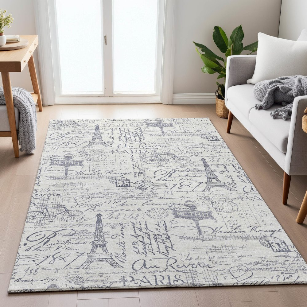 Start2Finish ivory machine washable indoor/outdoor Chantille rug, 5&