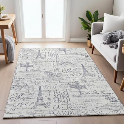 Start2Finish ivory machine washable indoor/outdoor Chantille rug, 5&