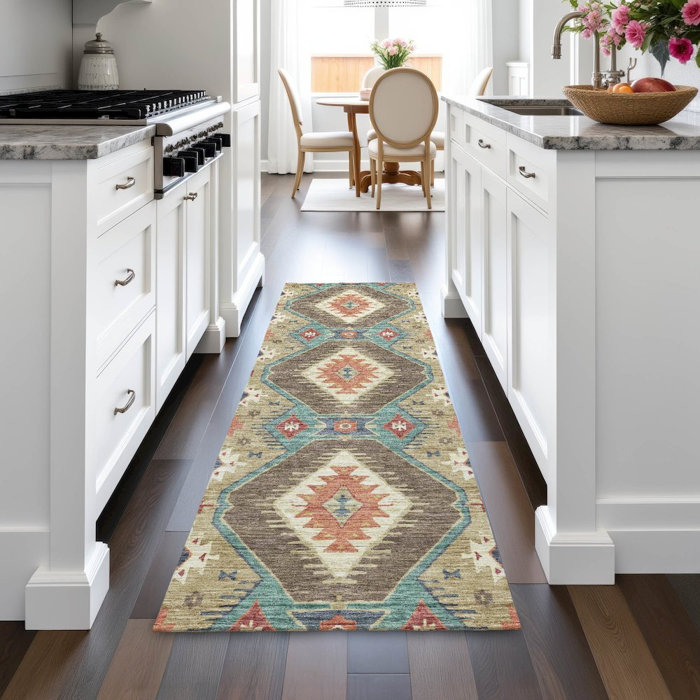 Start2Finish khaki indoor/outdoor chantille runner rug, machine washable, 2&
