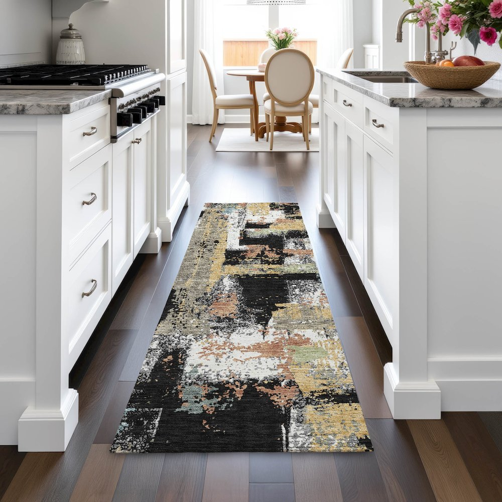 Start2Finish black indoor/outdoor chantille runner rug, machine washable, 2&