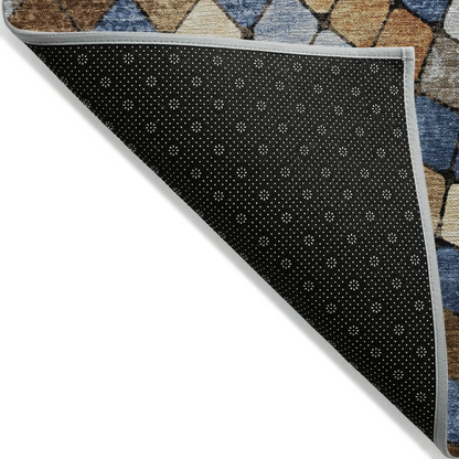 Start2Finish denim indoor/outdoor Chantille ACN2216 8x10 rug with machine washable, textured woven pattern in blue and beige tones.