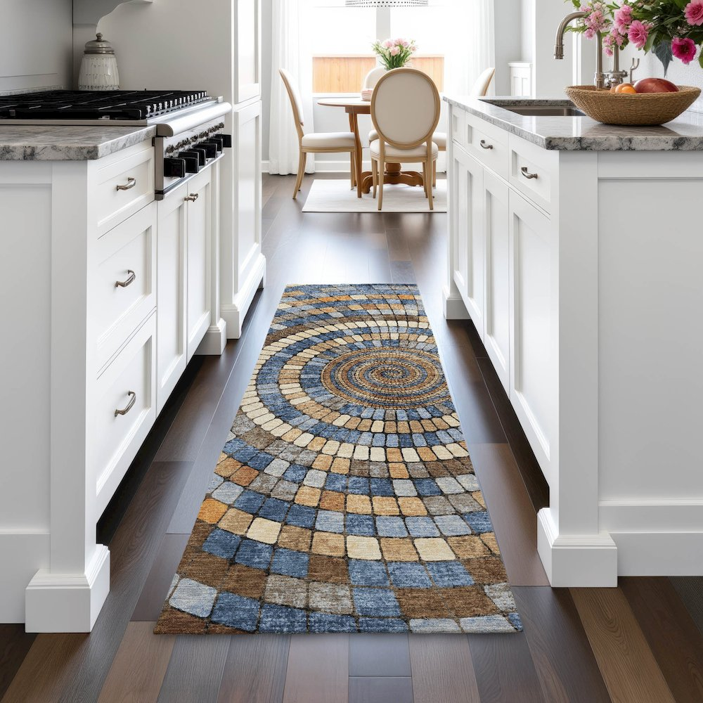 Start2Finish machine washable indoor/outdoor Chantille ACN2216 denim runner rug, 2&