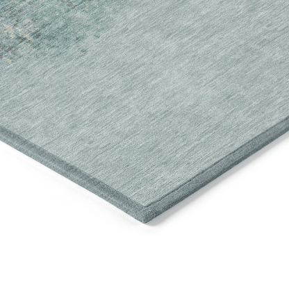 Start2Finish teal indoor/outdoor chantille 8x10 rug with machine washable design and intricate pattern.