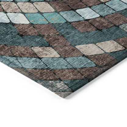 Start2Finish teal indoor/outdoor Chantille ACN2216 8x10 rug, machine washable, with intricate pattern and plush texture.