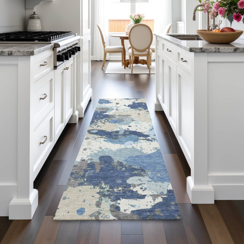 Machine washable indoor/outdoor Chantille ACN2217 denim runner rug by Start2Finish, 2&