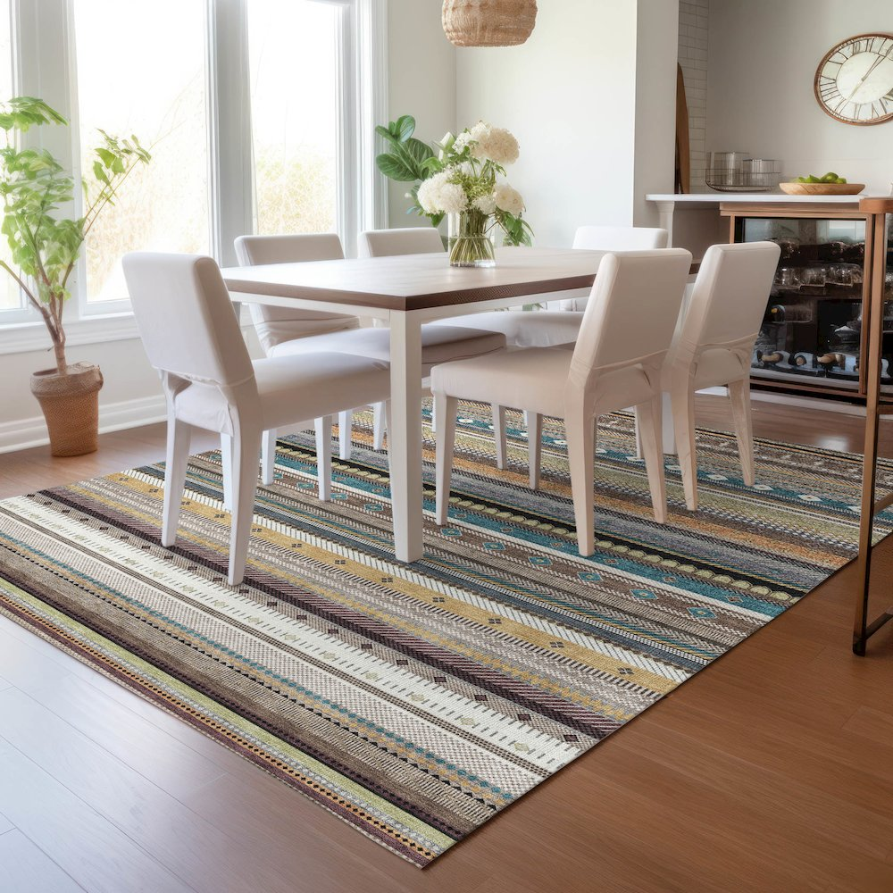Start2Finish brown indoor/outdoor Chantille ACN2218 rug, 3x5 feet, machine washable with intricate pattern and soft texture.