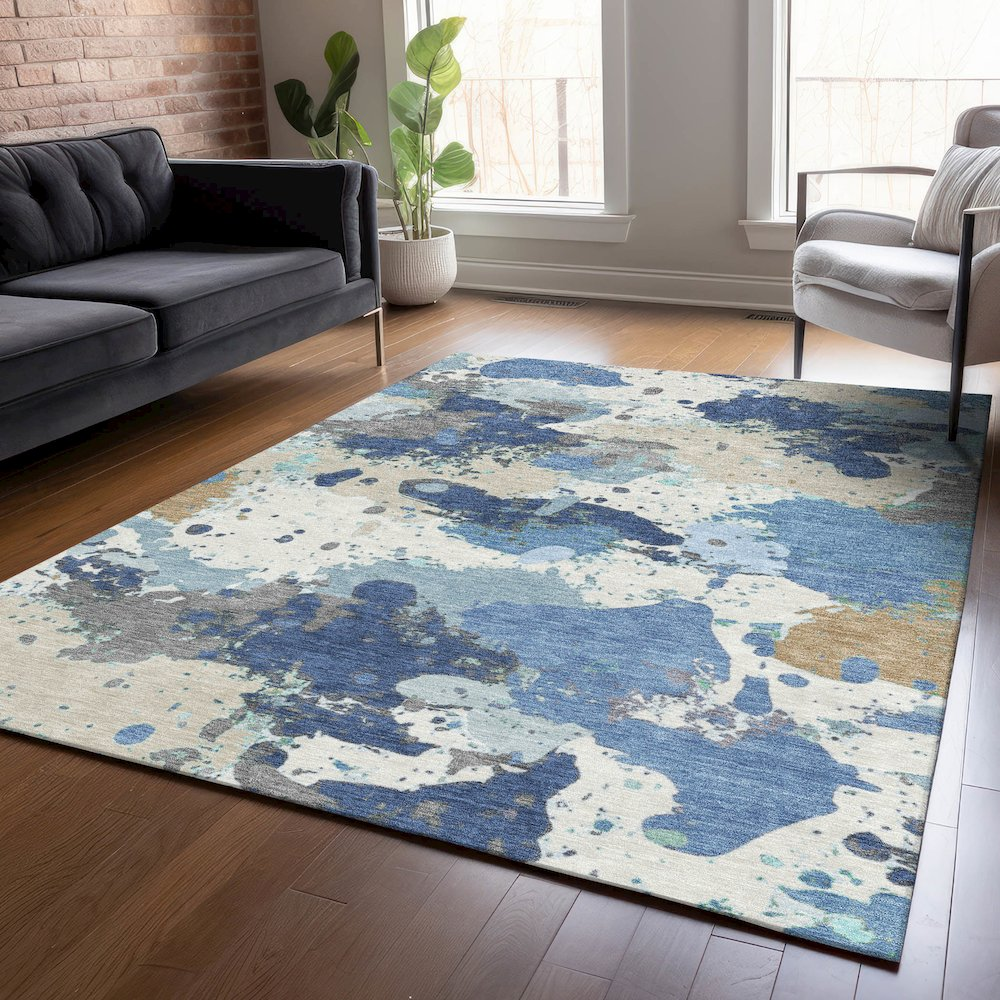 Start2Finish machine washable indoor/outdoor Chantille ACN2217 denim rug, 5&