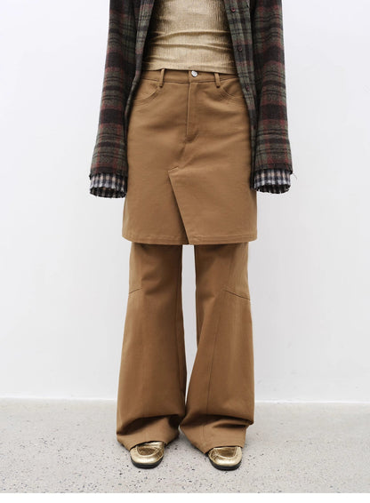 Brown Coeus Culotte Declaration retro split design fake two-piece twill brushed jacket, featuring a stylish and textured silhouette.