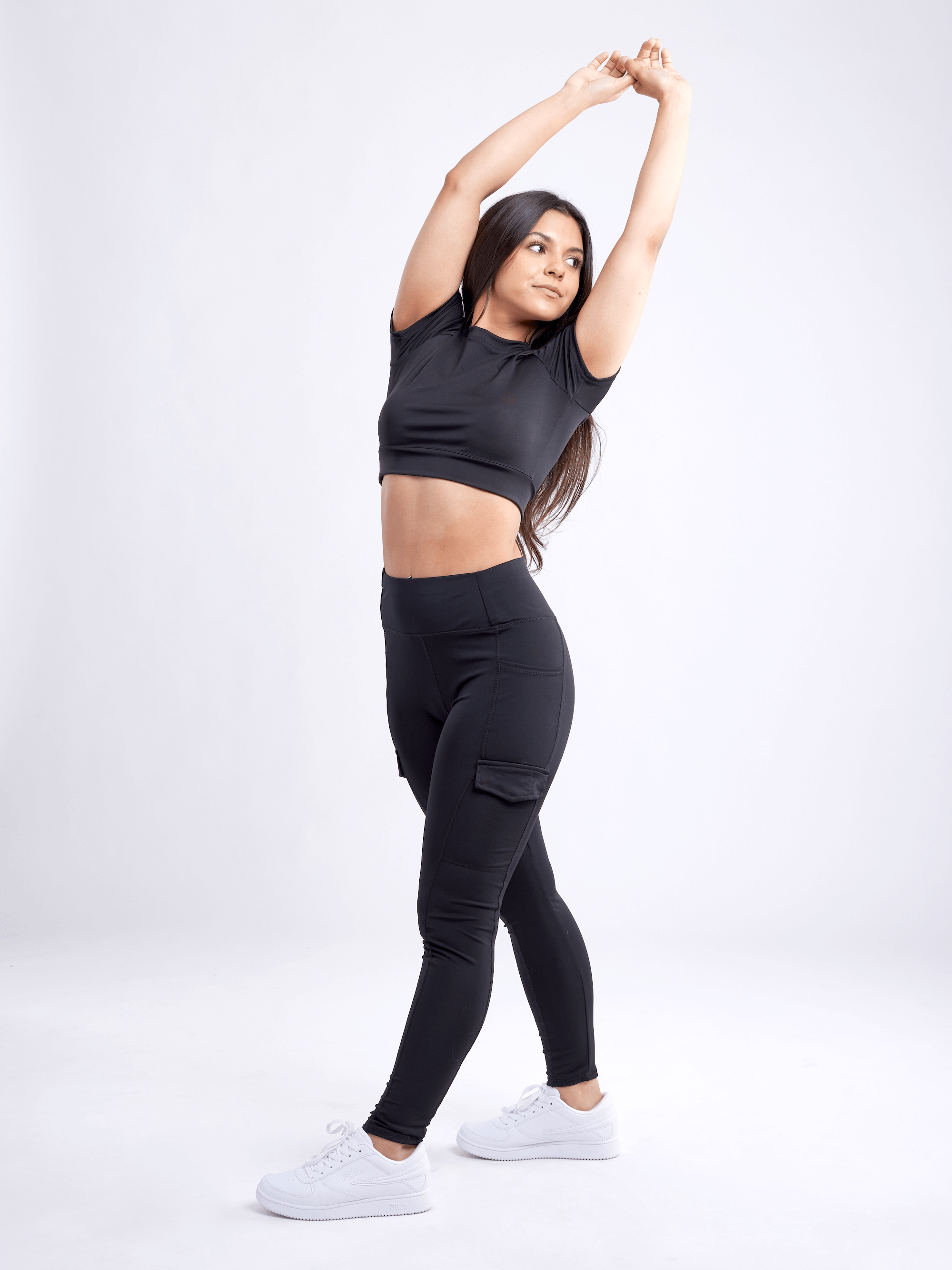Black Lavender JupiterGear short-sleeve crop top for activewear, shown in black fabric with a fitted, sporty design.