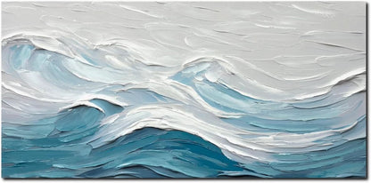 Blue White Ocean Abstract Canvas Artwork 20x40 Inches