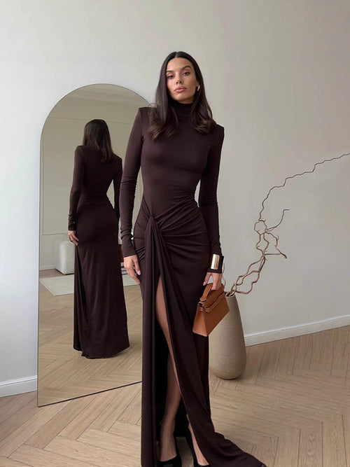 Green Alcestis women’s solid color tie waist long sleeve dress, stylish and comfortable for casual or formal wear.