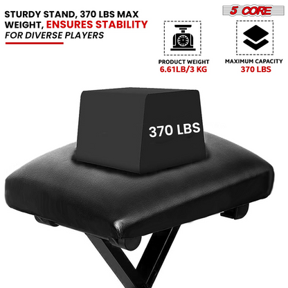 Start2Finish 5 Core Keyboard Bench with 2-inch padded cushion, adjustable height, portable piano and guitar seat for musicians.