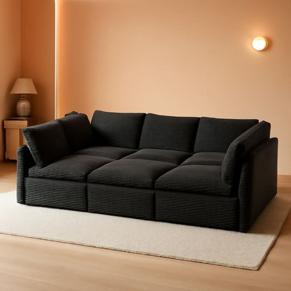 Modular Sectional Sofa Black Corduroy Convertible Sleeper
