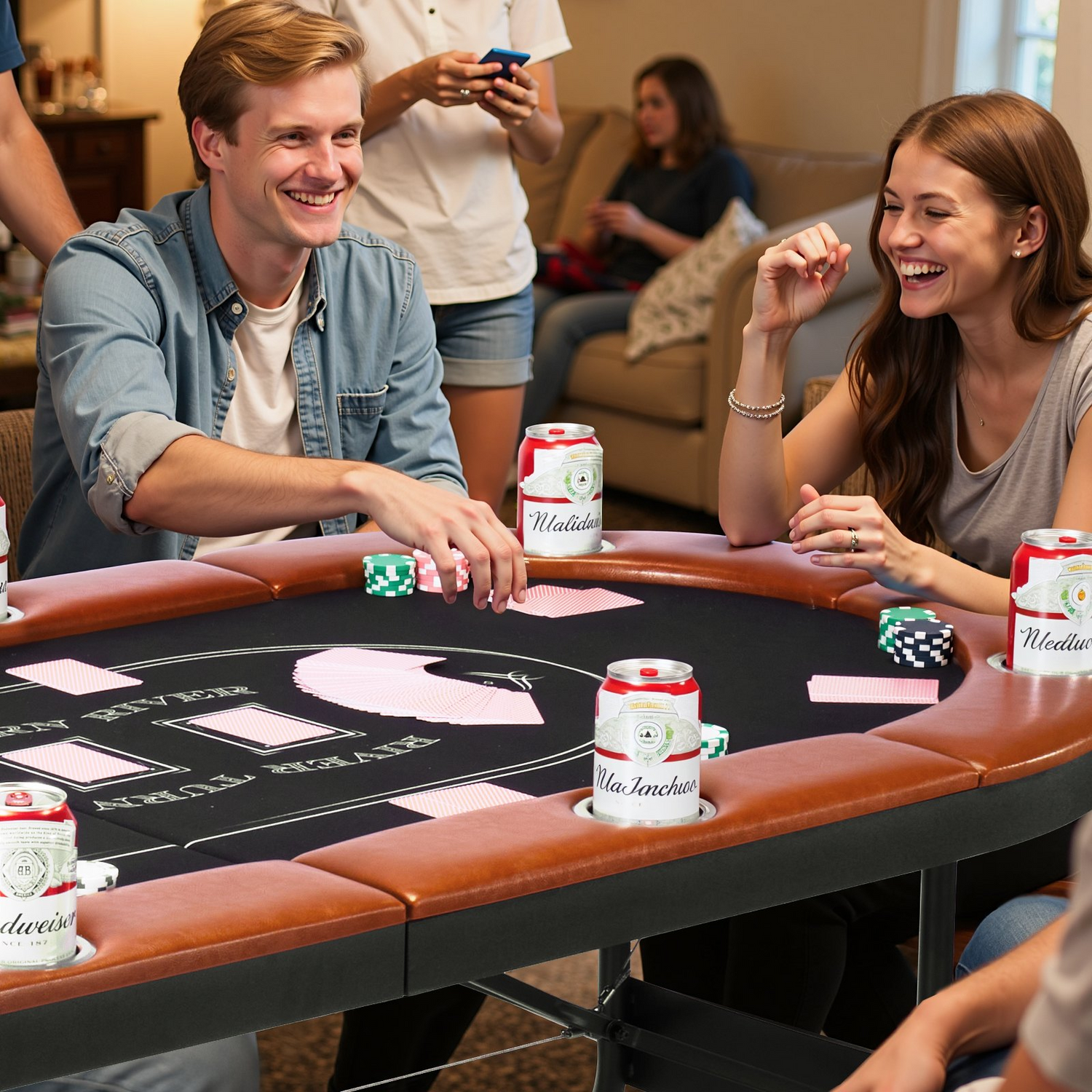 Start2Finish foldable poker table with padded rails, cup holders, felt surface, and metal legs, designed for Texas Hold&