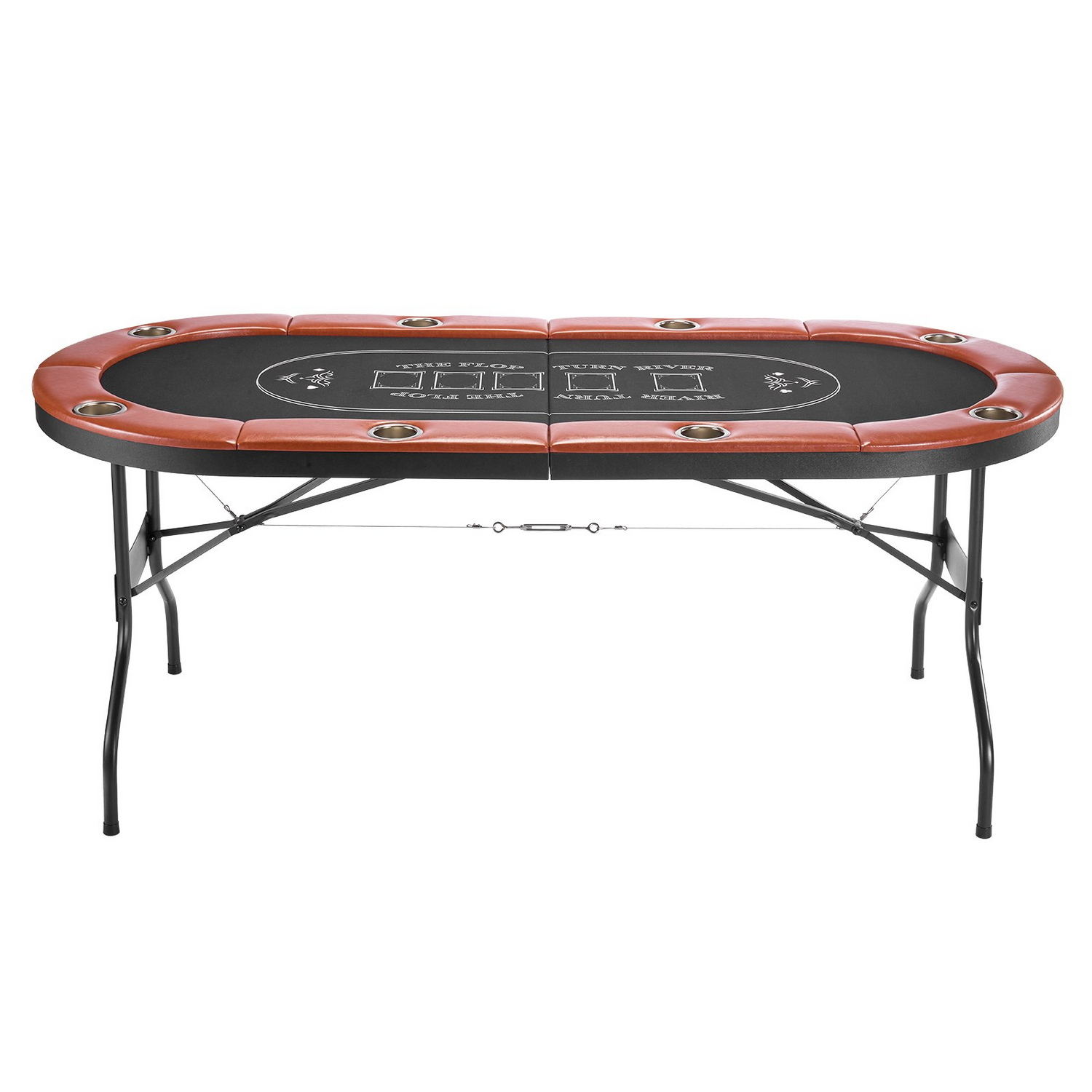 Foldable VEVOR poker table for 8 players with padded rails, cup holders, felt surface, and metal legs in an oval casino-style design.