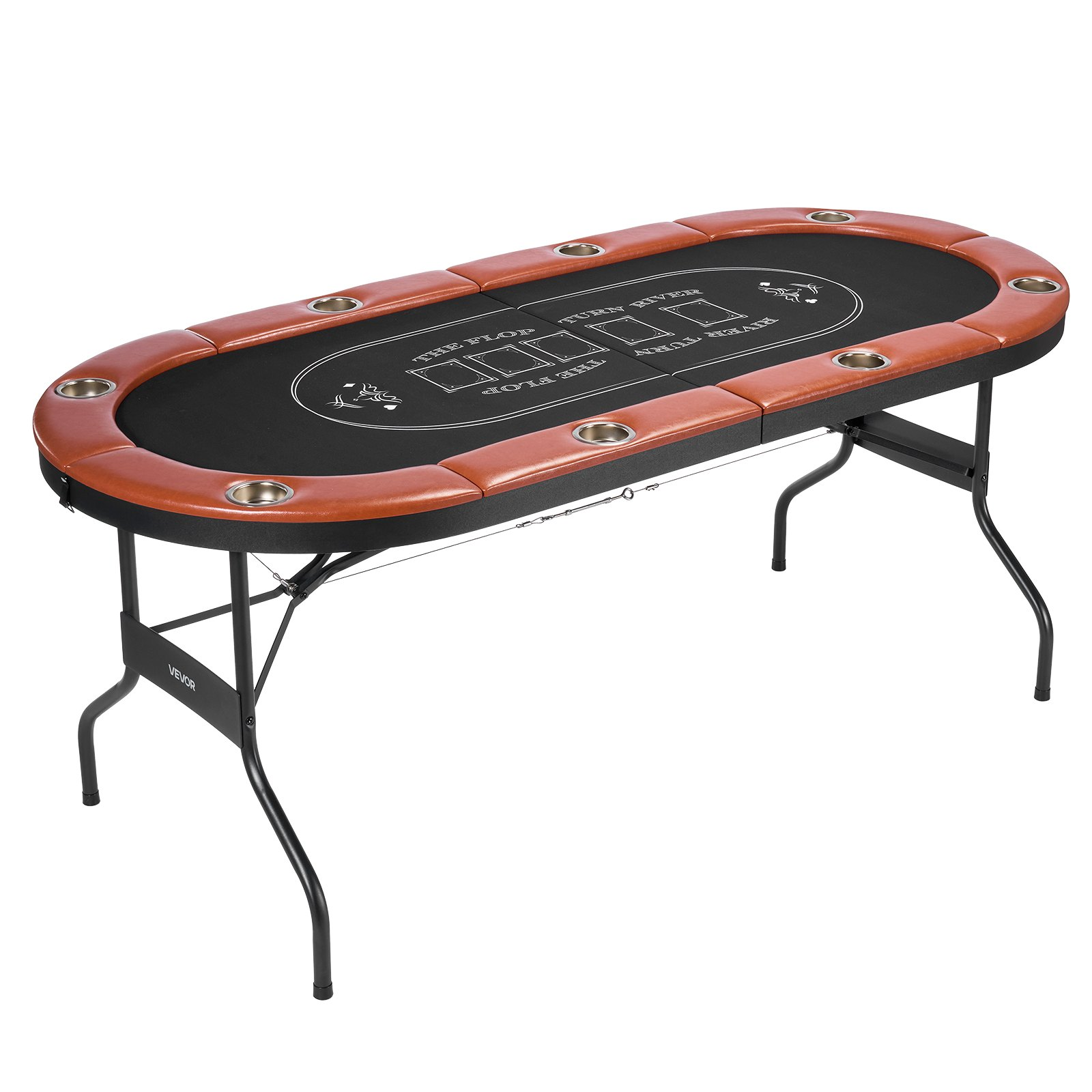 Foldable VEVOR poker table for 8 players with padded rails, cup holders, felt surface, and metal legs for Texas Hold&