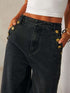 Taupe Oliver button decor high rise jeans for women, showcasing stylish denim with button details and a high waist fit.