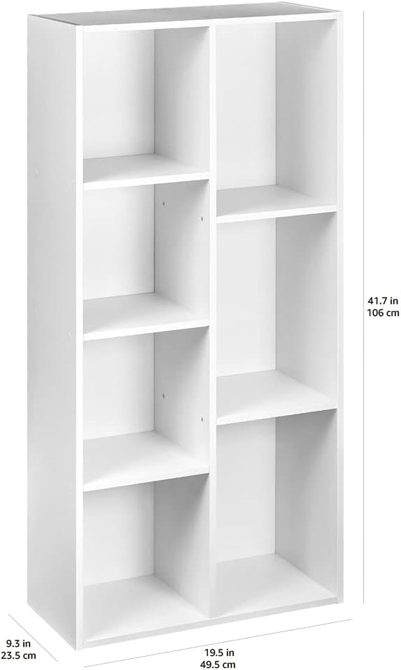 White Peach Maple 7-cube organizer bookcase with storage shelves, ideal for home or office organization.