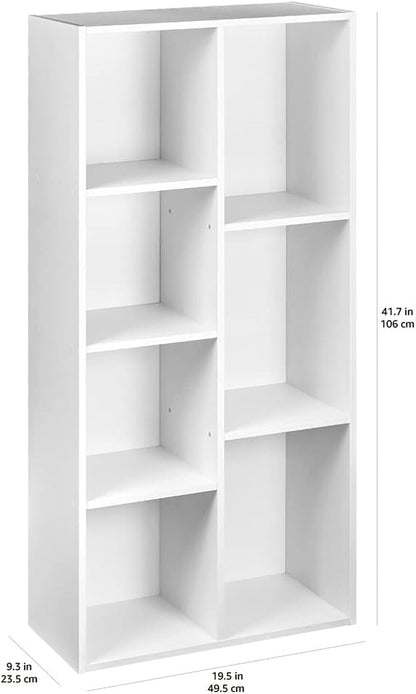 White Peach Maple 7-cube organizer bookcase with storage shelves, ideal for home or office organization.
