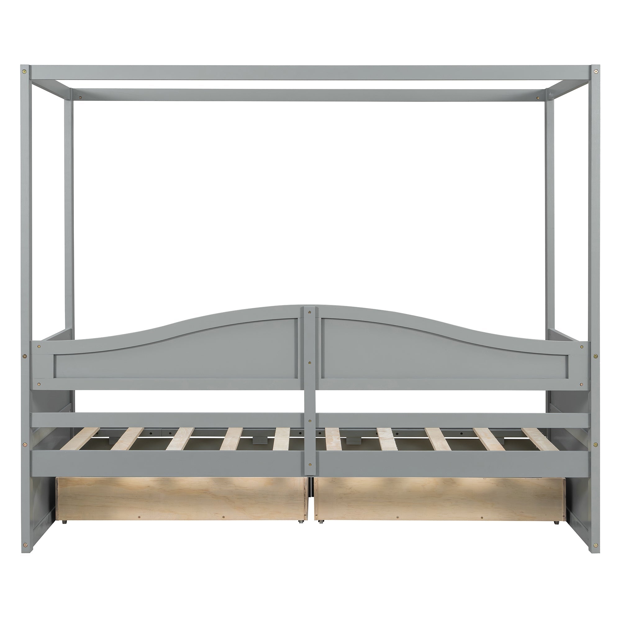 Sangria Beech twin size canopy day bed with white frame, canopy cover, and two storage drawers in a bedroom setting.