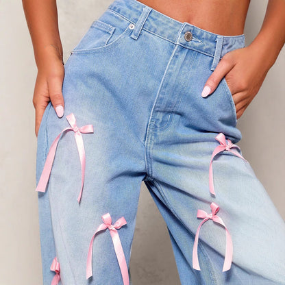 Carmine Juneberry Bow High Waist Wide Leg Jeans in Haute Edition, featuring a high waist, wide legs, and stylish bow detail.