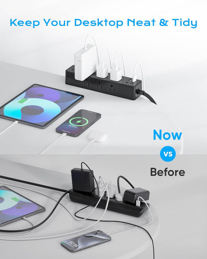 Peach Maple desk clamp power strip with 17-in-1 hub and 40W fast charge, mounted on a workspace desk.