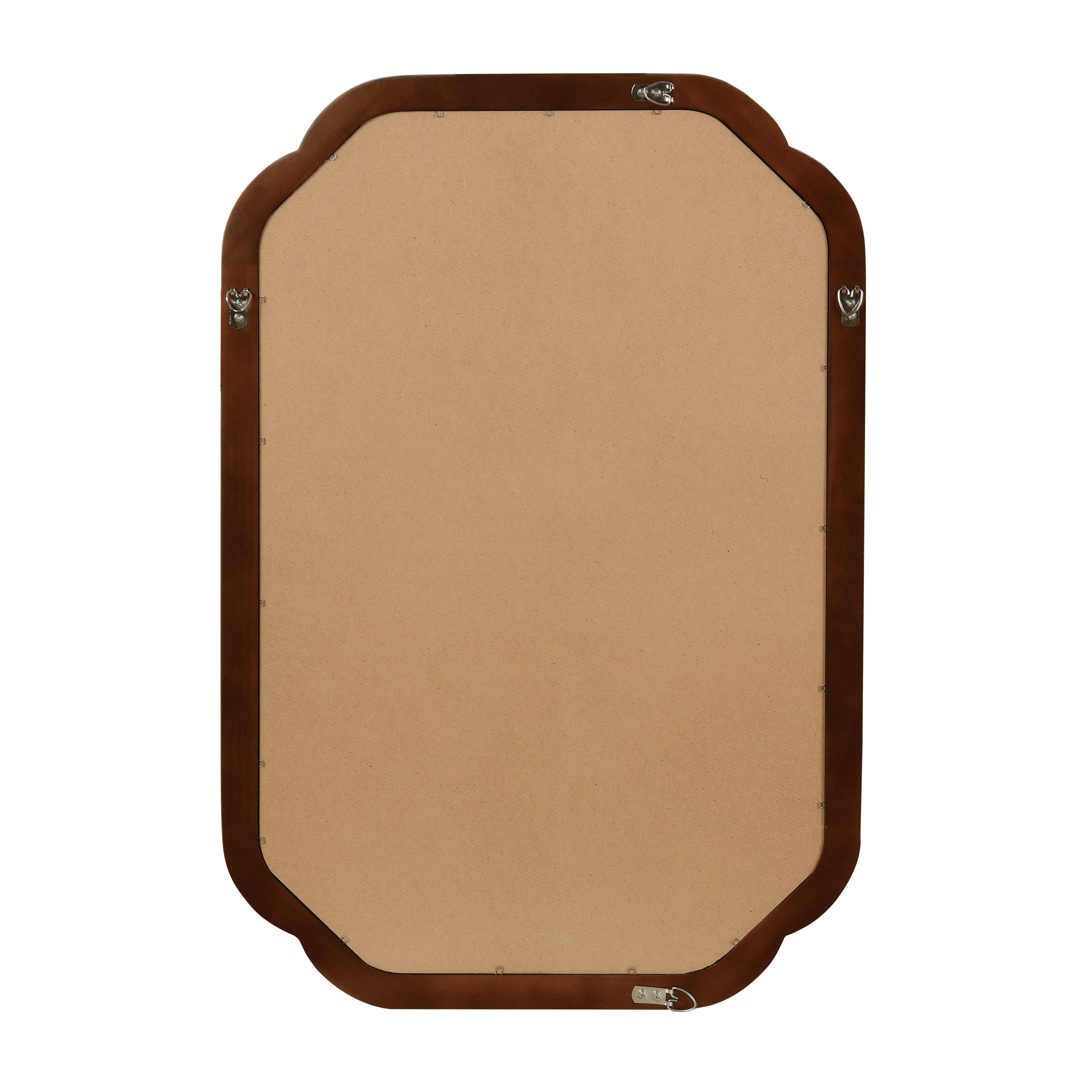Sangria Beech solid wood frame decorative mirror with rounded corners, ideal for bedroom furniture, hanging on a wall.