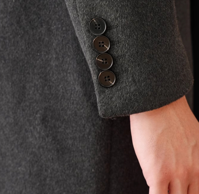 Carmine Juneberry HauteWool™ double-breasted wool coat with 25% wool blend, shown in a stylish jacket with lapels and button details.